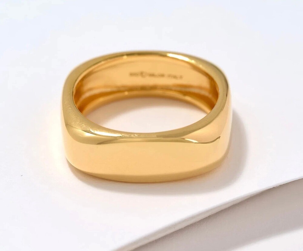Ultrafine 950 sterling silver 18k yellow gold clad square ring sz 5